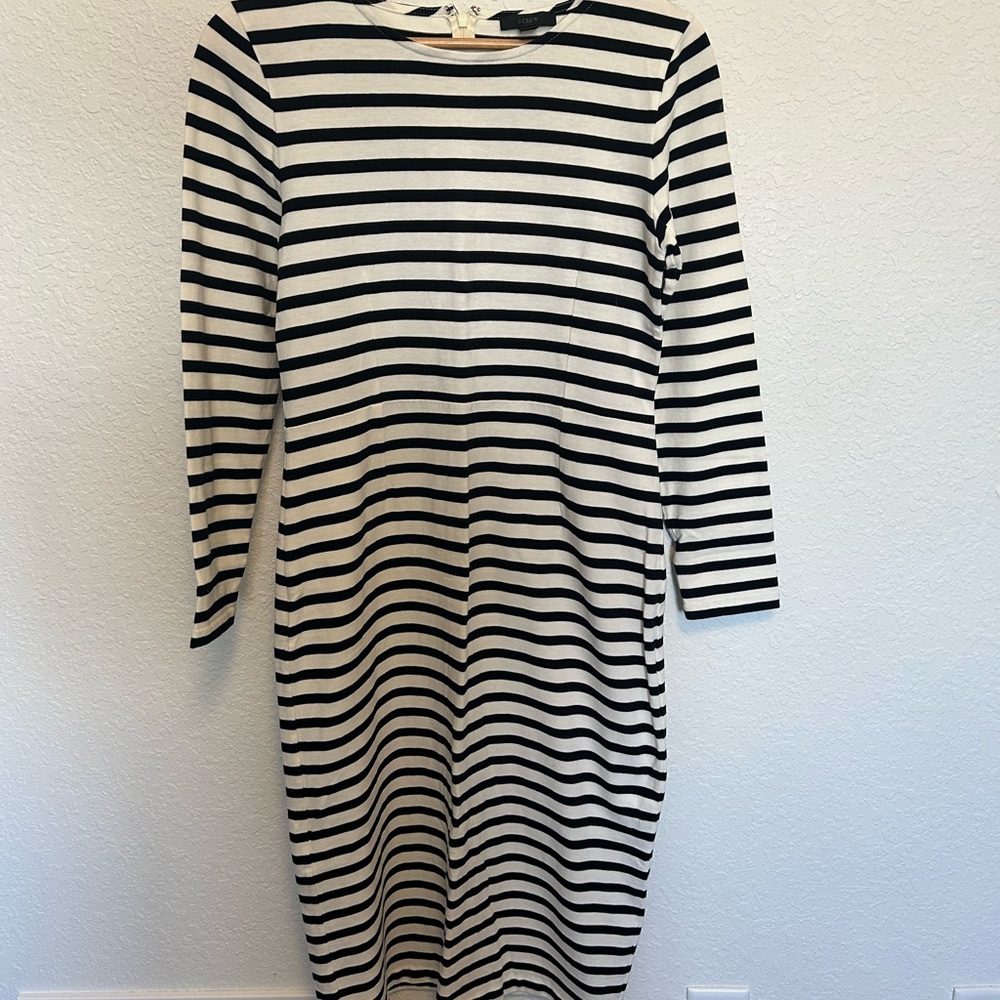 J Crew Black and White Long Sleeve Midi Dress